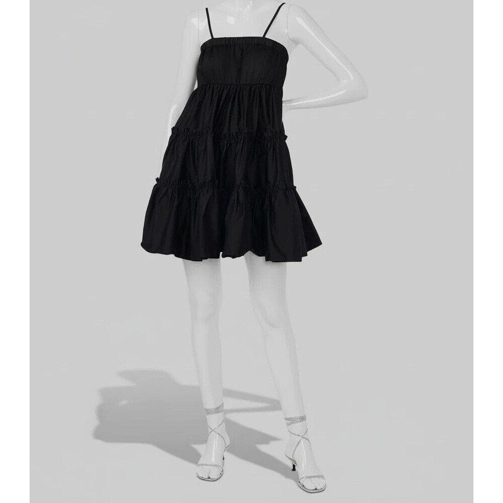 CECE Women's Sleeveless Fit & Flare Tiered Dress 100% Cotton Deep Black Size S